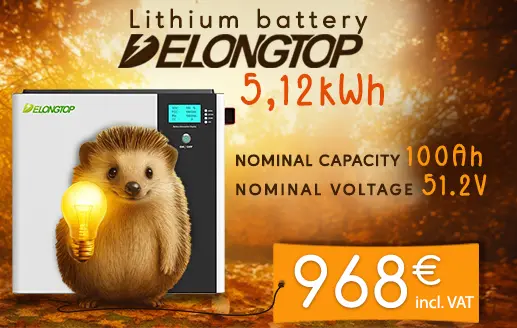 DelongTop 51.2V 100Ah 16kWh Lithium battery priced at €968 inc VAT.